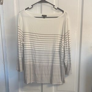 Ann Taylor White, Black, and Brown Striped Long Sleeve Top